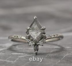 1.02CT Salt And Pepper Moissanite Engagement Ring Kite Rose Cut Silver Ring