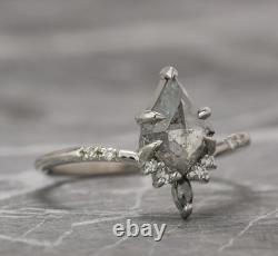 1.02CT Salt And Pepper Moissanite Engagement Ring Kite Rose Cut Silver Ring