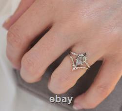 1.02CT Salt And Pepper Moissanite Engagement Ring Kite Rose Cut Silver Ring