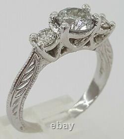 1.17 ct 18k White Gold Three 3 Stone Salt & Pepper Round Diamond Engagement Ring