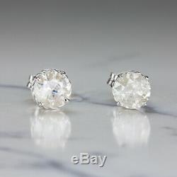 1.5ct NATURAL DIAMOND STUD EARRINGS RUSTIC ROUND SALT PEPPER FLORAL WHITE GOLD