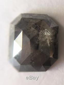 1.77 ct Natural Dark Gray Emerald Shape Salt Pepper Excellent Rosecut Diamond