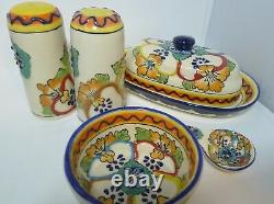 13 pcs Talavera Porcelain Mexican Q Pottery Lot Bowls Dishes Salt Pepper Butter
