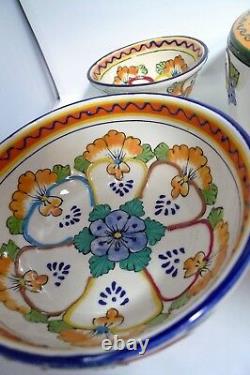 13 pcs Talavera Porcelain Mexican Q Pottery Lot Bowls Dishes Salt Pepper Butter