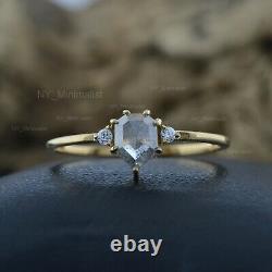 14K Solid Yellow Gold Natural Salt & Pepper Rough Diamond Engagement Ring