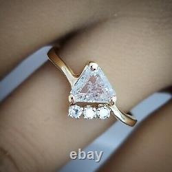 14kt Yellow Gold Custom Made Trillion Triangle Salt & Pepper Diamond Retro Ring