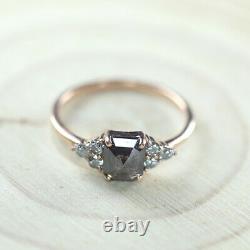 18 K Gold Metal Black Gray Salt And Pepper Square Emerald Shape Diamond Ring