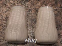 1890 EAPG Libbey Glass Co Maize Corn Milk Glass Salt & Pepper Shaker