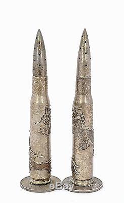 1914 Chinese Silver Bullet Dragon Yuan Coin Trench Art Military Salt & Pepper