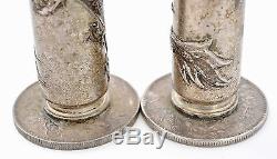 1914 Chinese Silver Bullet Dragon Yuan Coin Trench Art Military Salt & Pepper