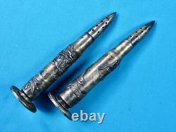 1914 Chinese Silver Bullet Dragon Yuan Coin Trench Art Salt & Pepper Shakers