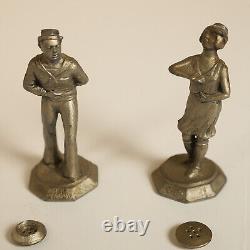 1927 Antique Sailor & Girl Bronzed Pewter Salt & Pepper Shaker SET Made in USA