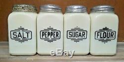 1930's McKee Custard Large Box Shakers Set Of 4 Salt, Pepper, Flour & Sugar