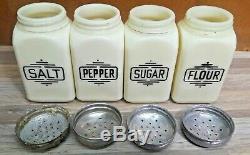 1930's McKee Custard Large Box Shakers Set Of 4 Salt, Pepper, Flour & Sugar