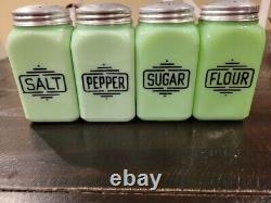 1930's McKee Jadeite Shaker/Canisters Sugar/Salt/Pepper/Depression Glass