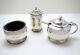 1930s Art Deco 3-Piece Sterling SILVER Salt Pepper Shaker Mustard Pot CRUET SET