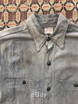 1940s Salt And Pepper Chambray Shirt Wearmaster Sturdy Oak Workwear 40s Shirt