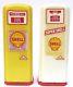 1950's SHELL white/yellow DECAL pair of matched GAS PUMP salt & pepper shakers