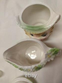 1950s Lefton Miss Priss Creamer And Sugar Bowl With Lid Salt & Pepper + spoon 4 pc