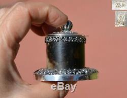 19C Chinese Jade Archer Ring Carved Sterling Silver Salt Pepper Cellar Mk