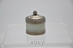 19C Chinese White Jade Archer Ring Carved Sterling Silver Salt Pepper Cellar