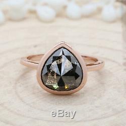 2.92 Ct Salt And Pepper Pear Diamond 14K Solid Rose Gold Engagement Ring KD630