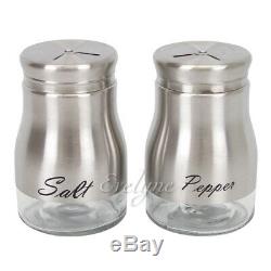 2-Piece Stainless Steel Glass Salt Pepper Shaker Seasoning Twist Rotating Cover