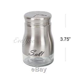 2-Piece Stainless Steel Glass Salt Pepper Shaker Seasoning Twist Rotating Cover