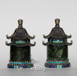 2 Vintage Chinese filigree silver enamel pagodas for salt and pepper