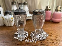 21 Antique Victorian EAPG Glass Salt & Pepper Shakers Mt Washington Wavecrest