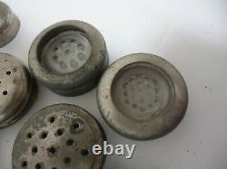30 vintage/antique salt and pepper shakers metal lids covers bottle jars spice