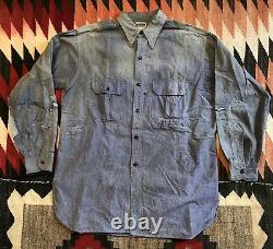 30s 40s Wards Super Pioneer Sanforized Blue Salt Pepper Chambray Shirt Rare 48