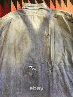 30s 40s Wards Super Pioneer Sanforized Blue Salt Pepper Chambray Shirt Rare 48