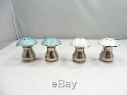 4 Ela Denmark Sterling Silver And Enamel Mushroom Salt And Pepper Shakers