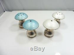 4 Ela Denmark Sterling Silver And Enamel Mushroom Salt And Pepper Shakers