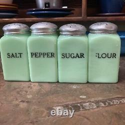 4 Vintage McKee JADITE Jadeite Square Range Salt Pepper sugar Flour