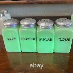 4 Vintage McKee JADITE Jadeite Square Range Salt Pepper sugar Flour Uranium Glow