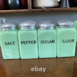 4 Vintage McKee JADITE Jadeite Square Range Salt Pepper sugar Flour Uranium Glow