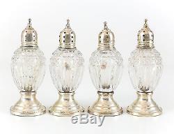 4pc Sheffield Silver Co Sterling Silver & Crystal Weighted Salt & Pepper Shakers