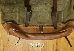50s 60s Vintage Swiss Army light green salt and pepper leather backpack canvas