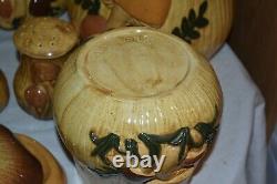 8 pc. Vintage Merry Mushroom Ceramic CANISTER set Salt & Pepper spoon Rest EUC