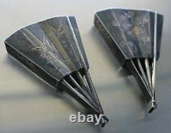 950 Sterling Silver Mid-century Japanese Fans Salt and Pepper Shakers