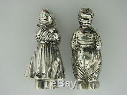 ANTIQUE 800 SILVER PAIR OF DUTCH GIRL (With ATTITUDE)& BOY SALT & PEPPER SHAKERS