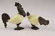 ANTIQUE RARE PAIR OF 800 SILVER & CERAMIC ROOSTER & HEN SALT & PEPPER SHAKERS