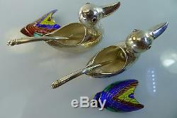 Antique/vintage Duck Shaped Silver & Emile Silver Salt & Pepper Holders & Spoons