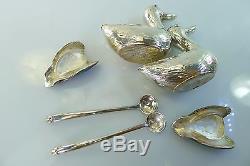 Antique/vintage Duck Shaped Silver & Emile Silver Salt & Pepper Holders & Spoons