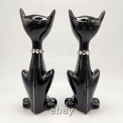 ATOMIC BLACK CATS Rhinestone Eyes 50s Salt Pepper Shakers Set Brinn's VTG MCM