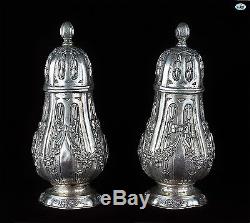 Adorable Large Vintage Pair of Silver Repoussé Salt & Pepper Shakers with Angels