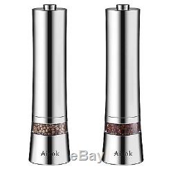 Aicok Stainless Steel Electronic Salt and Pepper Grinder Set with Adjustable