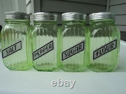 Anchor Hocking Vintage Green Paneled Shakers 4 Piece They Glow